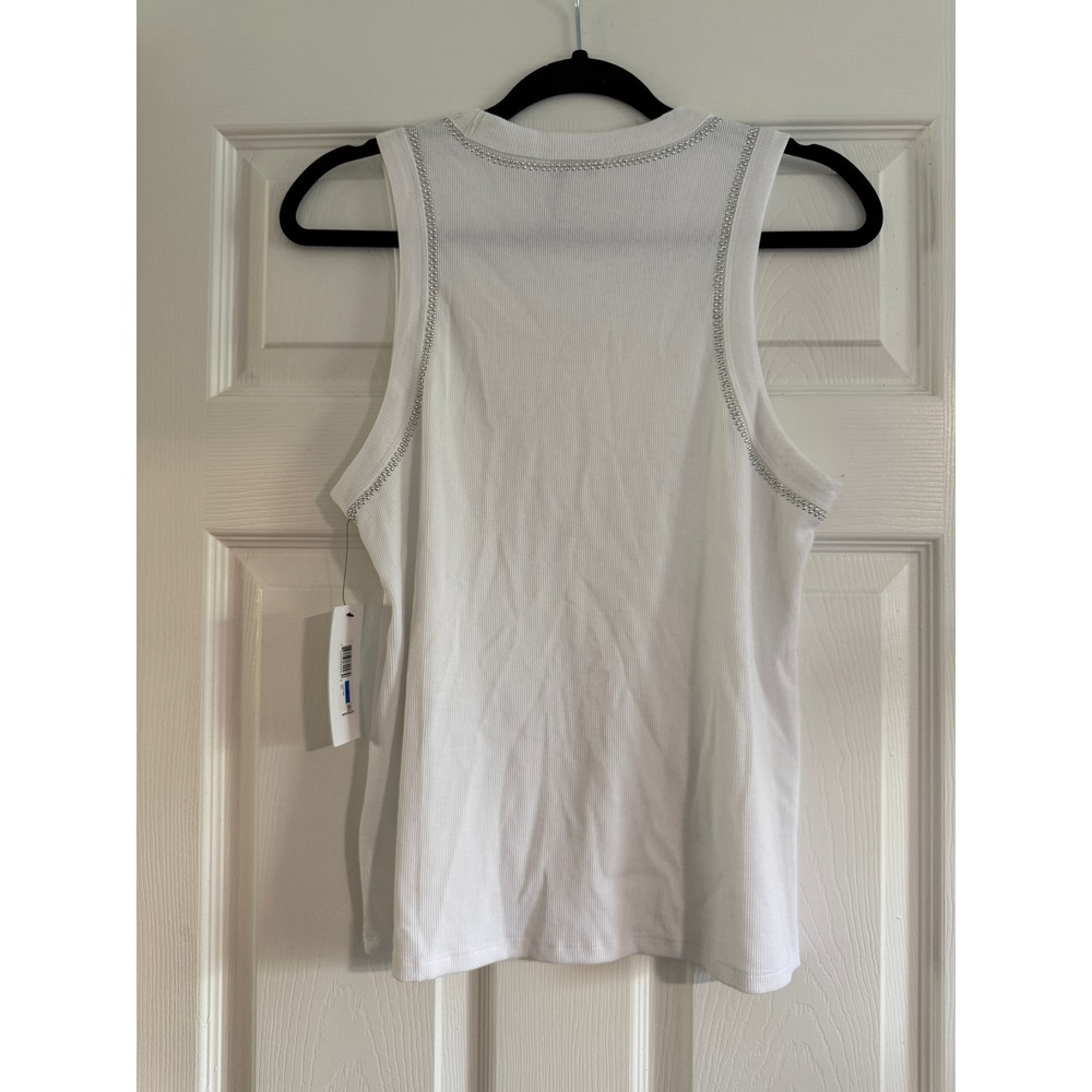 DKNY Jeans Womens White Studded Ribbed Tank Top Sleeveless Logo XL DJ5T1380 - Picture 3 of 5
